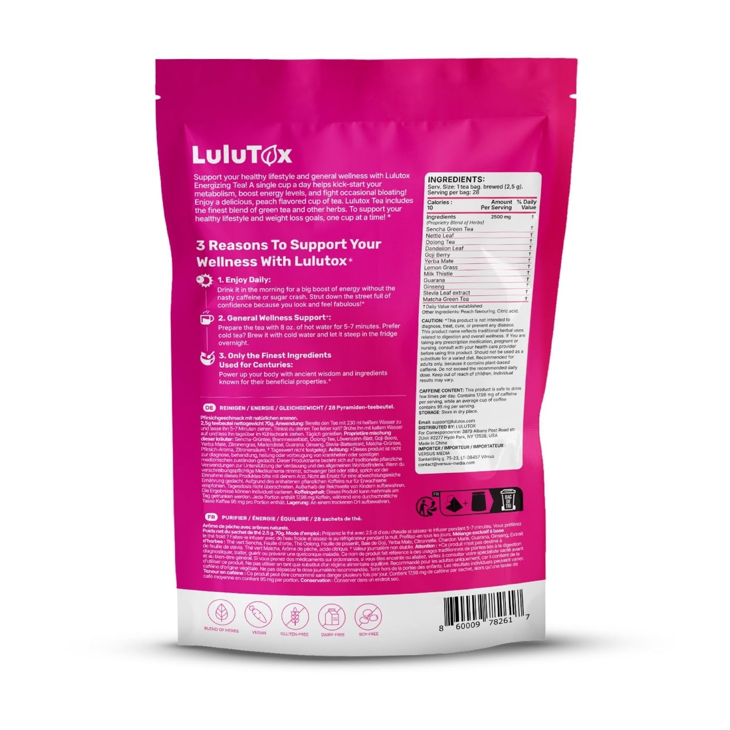 LULUTOX Detox Tea - Slimming Tea with Dandelion and Ginseng to Support Goals for Detox Cleanse, Flat Belly, Bloating, Healthy Weight and Digestive Health - Women & Men - Peach Flavor (28 Servings)