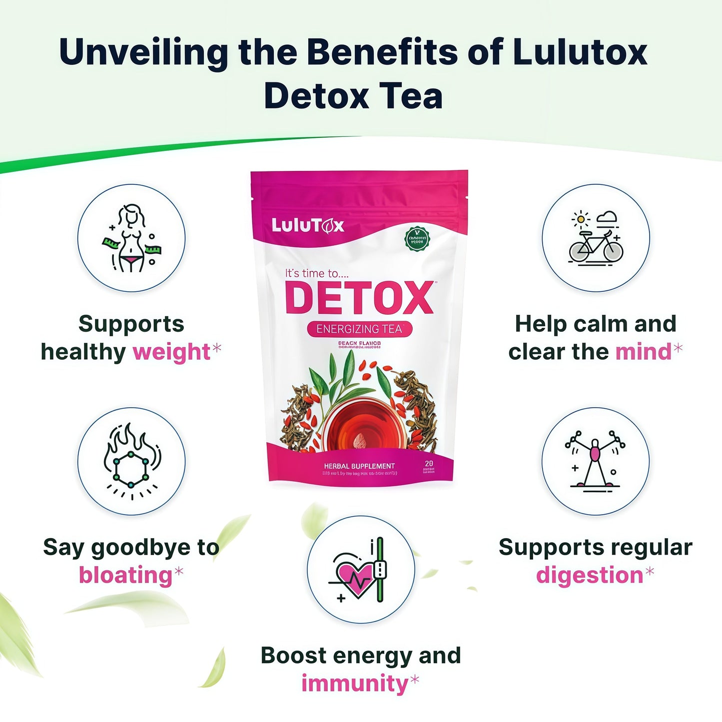 LULUTOX Detox Tea - Slimming Tea with Dandelion and Ginseng to Support Goals for Detox Cleanse, Flat Belly, Bloating, Healthy Weight and Digestive Health - Women & Men - Peach Flavor (28 Servings)