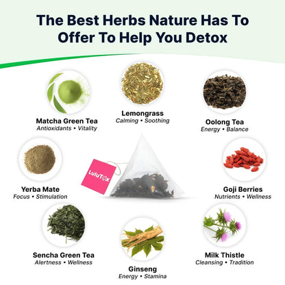 LULUTOX Detox Tea - Slimming Tea with Dandelion and Ginseng to Support Goals for Detox Cleanse, Flat Belly, Bloating, Healthy Weight and Digestive Health - Women & Men - Peach Flavor (28 Servings)